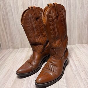 VTG Acme Mens Brown Leather Western Cowboy Boots Size 10D Rodeo Ranch Aztec Work